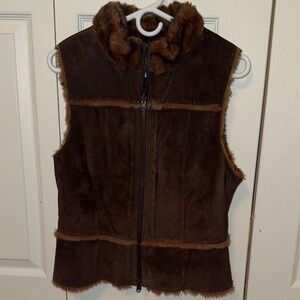 Brown Faux Fur Trim Vest